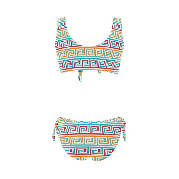 greek key print 2 A C Bow Tie Front Bikini Swimsuit (Model S38) - Objet D'Art