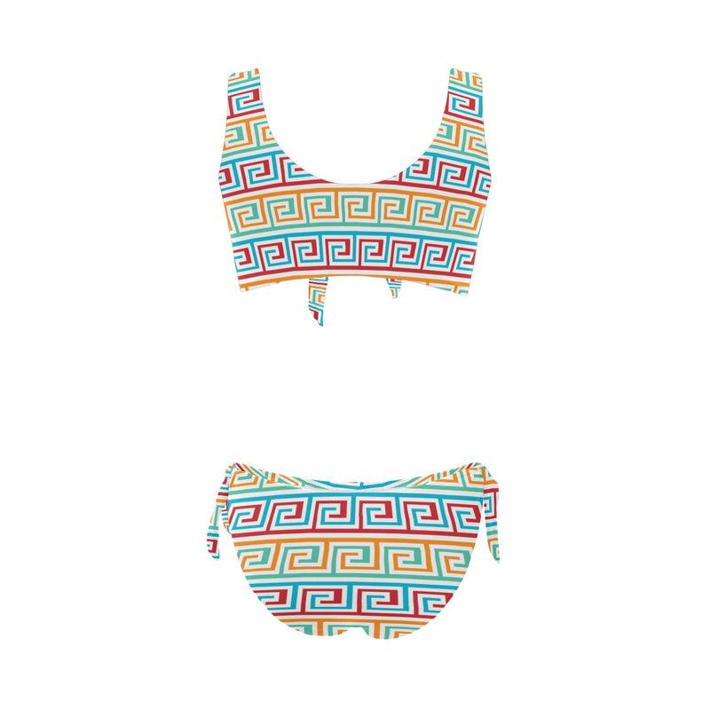 greek key print 2 A C Bow Tie Front Bikini Swimsuit (Model S38) - Objet D'Art
