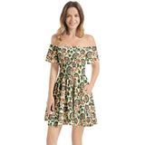 Off Shoulder Shirred Waist Flared Mini Dress - Objet D'Art