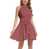 Ruffle Hem Belted Halter Dress - Objet D'Art