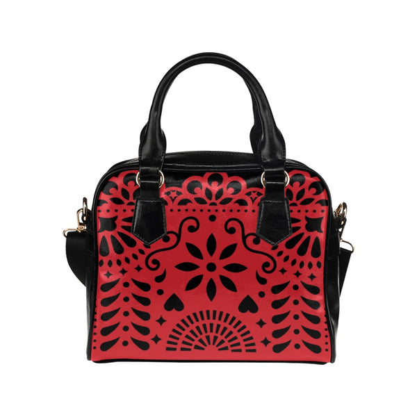 Red Papel Picado Shoulder Handbag (Model 1634) - Objet D'Art