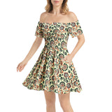 Off Shoulder Shirred Waist Flared Mini Dress - Objet D'Art