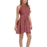 Ruffle Hem Belted Halter Dress - Objet D'Art