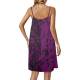 purple rose print 2 Drawstring Neck Sleeveless Dress (Model D68) - Objet D'Art