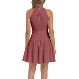 Ruffle Hem Belted Halter Dress - Objet D'Art