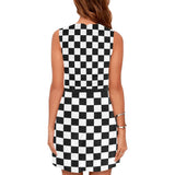 bw check print 2 Eos Women's Sleeveless Dress (Model D01) - Objet D'Art