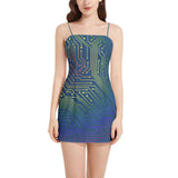 Spectral Circuit Sleeveless Square Neckline Spaghetti Strap Mini Dress - Objet D'Art