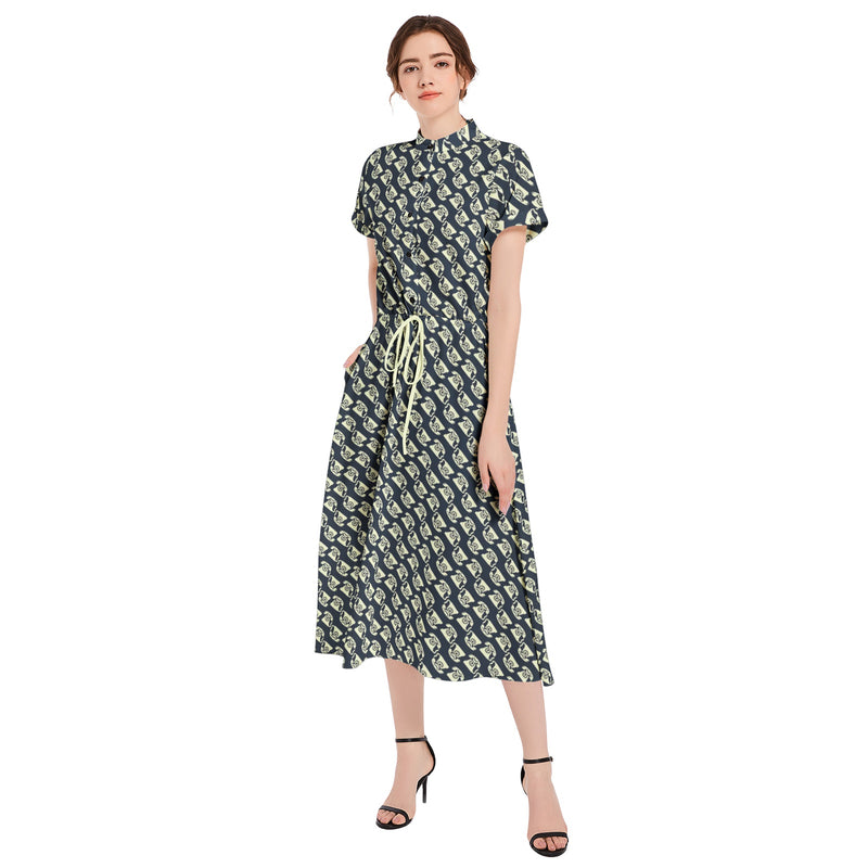 Ring Ring Drawstring Waist A-line Flared Midi Dress - Objet D'Art