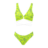 neon green scroll print 2 Cross String Bikini Set (Model S29) - Objet D'Art