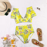 marine camo Women's Ruffle Sleeve Bikini Swimsuit (Model S42) - Objet D'Art