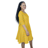dark continent print 3 Half Sleeve Skater Dress (Model D61) - Objet D'Art