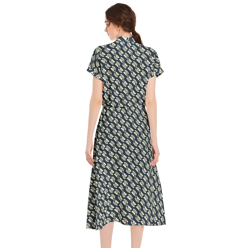 Ring Ring Drawstring Waist A-line Flared Midi Dress - Objet D'Art