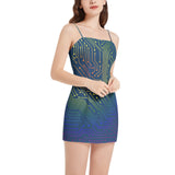 Spectral Circuit Sleeveless Square Neckline Spaghetti Strap Mini Dress - Objet D'Art