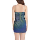 Spectral Circuit Sleeveless Square Neckline Spaghetti Strap Mini Dress - Objet D'Art