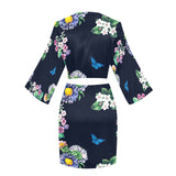 floral blue print 5 Long Sleeve Kimono Robe - Objet D'Art