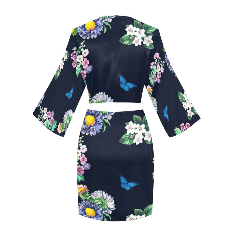floral blue print 5 Long Sleeve Kimono Robe - Objet D'Art