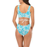 greek roses in blue print Cross String Bikini Set (Model S29) - Objet D'Art