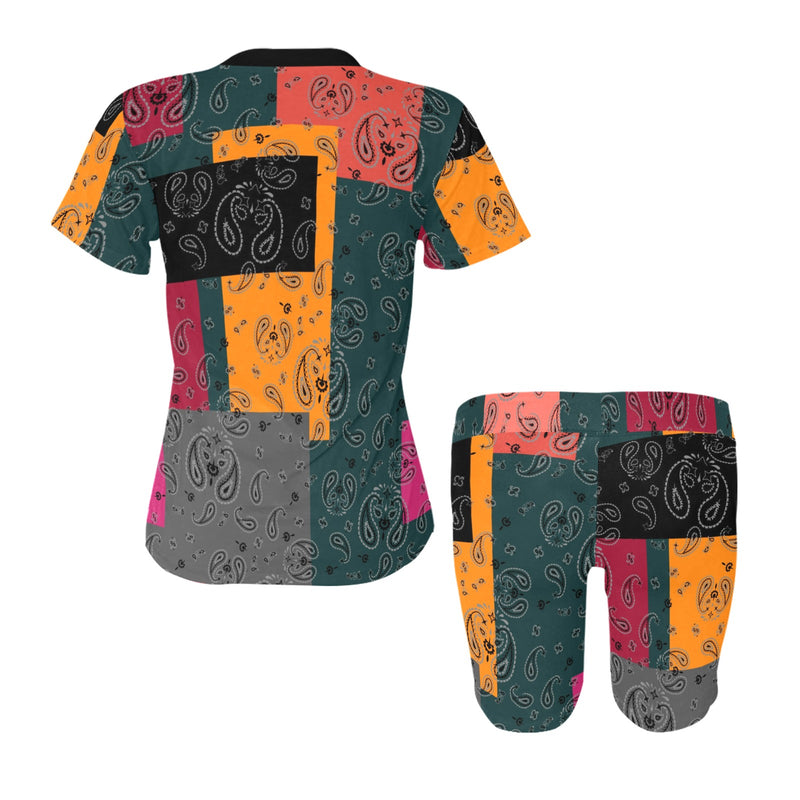 bandana print calico yoga_leggings_template-Recovered-Recovered copy Women's Short Yoga Set - Objet D'Art