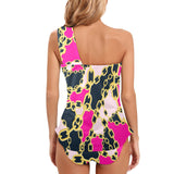 Chained Maiden fuchsia Women's One Shoulder Backless Swimsuit (Model S44) - Objet D'Art