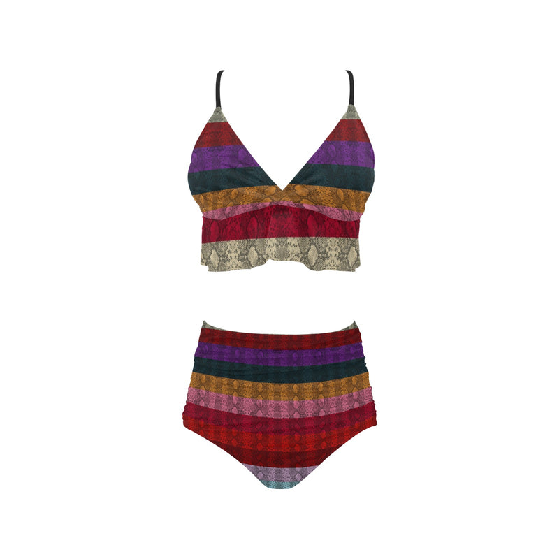 Snakeskin Ruffle Hem Bikini Swimsuit - Objet D'Art