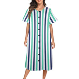 striped print 15A Women's Button Front House Dress - Objet D'Art