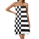 check stripe print 2 Drawstring Neck Sleeveless Dress (Model D68) - Objet D'Art