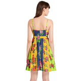 Floral Eclectic Spaghetti Strap Sleeveless Falred Hem Short Dress - Objet D'Art