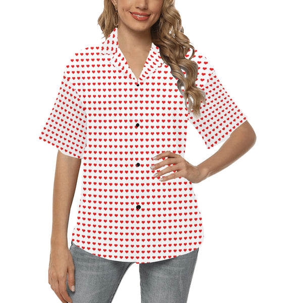 red hot hearts print All Over Print Hawaiian Shirt for Women (Model T58) - Objet D'Art