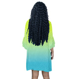 neon blue hex ombre print 4 Half Sleeves V-Neck Mini Dress (Model D63) - Objet D'Art