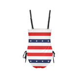 stars and stripes stripe horizontal print Drawstring Side One-Piece Swimsuit (Model S14) - Objet D'Art