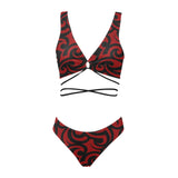 red and black scroll print Cross String Bikini Set (Model S29) - Objet D'Art