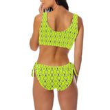 neon green polka dot unique print 2AB Bow Tie Front Bikini Swimsuit (Model S38) - Objet D'Art