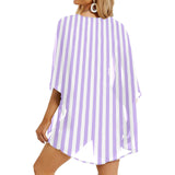 lavender stripes 2 Women's Kimono Chiffon Cover Up (Model H51) - Objet D'Art
