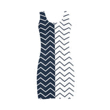 chevron blue and white print Medea Vest Dress (Model D06) - Objet D'Art