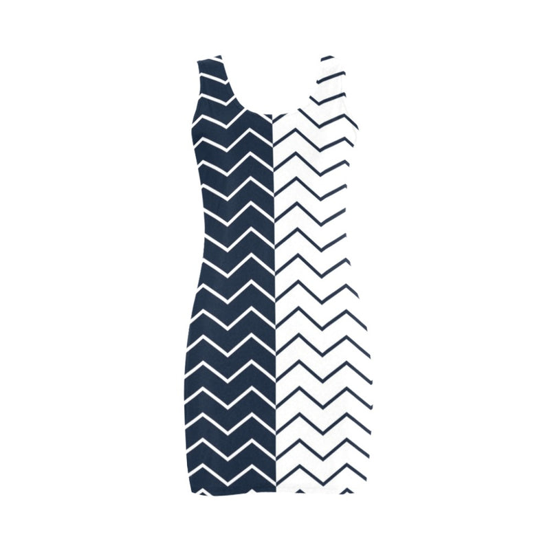 chevron blue and white print Medea Vest Dress (Model D06) - Objet D'Art