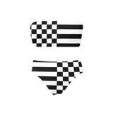 check stripe print 2 Chest Wrap Bikini Swimsuit (Model S36) - Objet D'Art