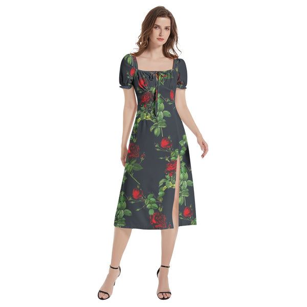 Puff Sleeve Split Thigh Midi Dress - Objet D'Art