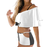 bw striped reverse print Women's Ruffle Off Shoulder Bikini Swimsuit (Model S45) - Objet D'Art