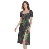 Puff Sleeve Split Thigh Midi Dress - Objet D'Art