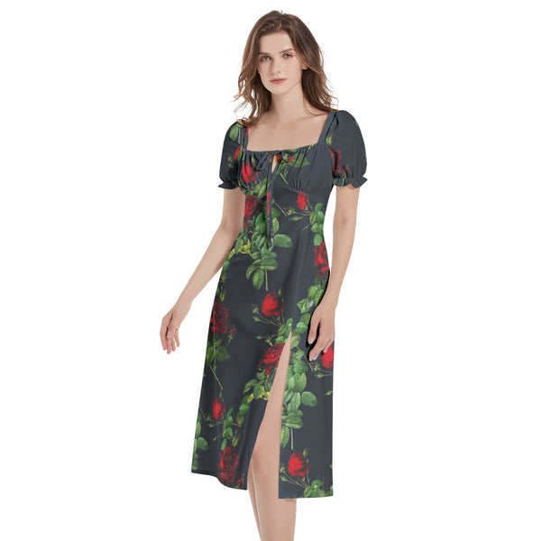 Puff Sleeve Split Thigh Midi Dress - Objet D'Art