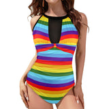 colors H14 BACK-Recovered Women's High Neck Plunge Mesh Ruched Swimsuit (S43) - Objet D'Art