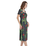 Puff Sleeve Split Thigh Midi Dress - Objet D'Art