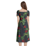 Puff Sleeve Split Thigh Midi Dress - Objet D'Art