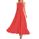 Red Ruffle Hem Halter Neck Maxi Dress - Objet D'Art