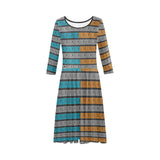 blue gray greek key print Tethys Half-Sleeve Skater Dress(Model D20) - Objet D'Art