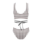 grid red gray print 2 Cross String Bikini Set (Model S29) - Objet D'Art
