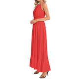 Red Ruffle Hem Halter Neck Maxi Dress - Objet D'Art