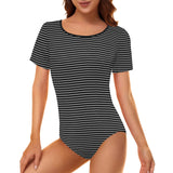 bw striped print 2b Women's Short Sleeve Bodysuit - Objet D'Art