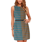 warm cool neutral colors greek key print Eos Women's Sleeveless Dress (Model D01) - Objet D'Art