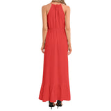Red Ruffle Hem Halter Neck Maxi Dress - Objet D'Art